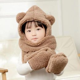 Berets Cute Fine Workmanship Bear Ear Baby Hooded Scarf Gloves Neck Protection Ultra Soft Children Hat For Daily Wear
