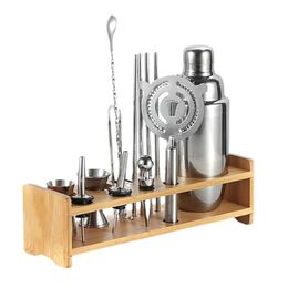 Bar Tools Cocktail Bartending Set Wooden Stand Multifunction Display Barware Drinkware Shaker for Home 231216