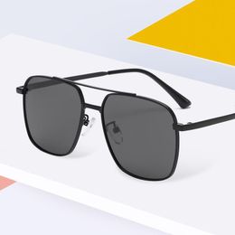 New European and American Elegant, Gorgeous, Comfortable Polarised Double Bars Sunglasses, Trendy Women's Metal Versatile, Fashionable Driving Sunglasses