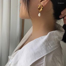 Dangle Earrings Brass With 18K Gold Natural Baroque Pearl Drop Punk Party Gown Runway Rare Korean Japan INS Boho Classic Top