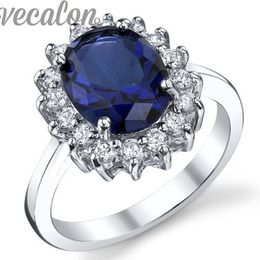 Vecalon Fashion Royal ring Princess cut 4ct Sapphire Cz Diamond ring 10KT White Gold Filled Women Engagement Wedding Band ring215P