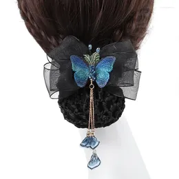 Hair Clips Fashion Net Butterfly Hairpin Accessories Women Elegance Stewardess Job Coiling Clip Headwear Jewellery Gift