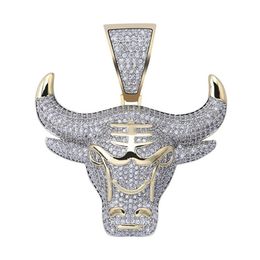 TOPGRILLZ Bull Demon King Gold Silver Chain Iced Out CZ Pendant Necklace Men With Tennis Chain Hip Hop Punk Fashion Jewelry277Q