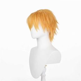 Cosplay Wigs Anime character chainsaw electric cosplay wig synthetic fiber high-temperature silk golden yellow anti curling short hair set