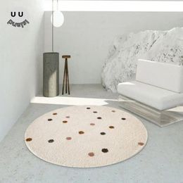 Carpets White Fluffy Carpet For Living Room Dots Round Carpet For Bedroom Furry Nursery Carpets Plush Play Mat Soft Kids Room Floor Mat 231216