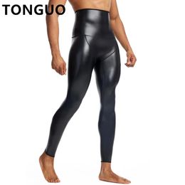 Women's Pants s Mens Black High Waist Leather Body Shaper Trainer Shapers Control Leggings Compression Underwear Fitness 9pts 231216