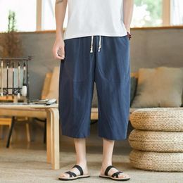 Men's Pants Summer Baggy Linen Male Loose Fashion Cropped Breathable Trousers