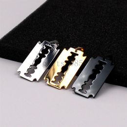 Razor Blade Necklace Silver golden black Stainless Steel Pendant 24inch box Chain295L