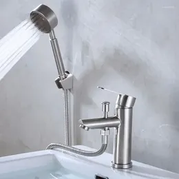 Bathroom Sink Faucets Basin Faucet Stainless Steel Single Handle Mixer Tap With Shower Head Cold Water Valve Nozzle BathTub