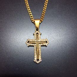 Men's Classic Stainless Steel Mens Chains 18K Real Gold Plated Vintage Latin Christian Cross Pendants Necklaces237S