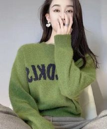 2024 Women's Sweaters Autumn And Winter Green Letters Sweater Female Temperament Thin Pullover Knitted Hundred Take Outside Wear