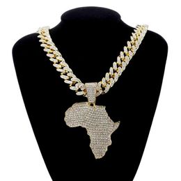 Fashion Crystal Africa Map Pendant Necklace For Women Men's Hip Hop Accessories Jewellery Necklace Choker Cuban Link Chain Gift184O