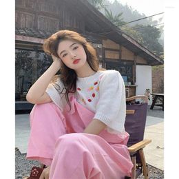 Women's Sweaters Sweet Bubble Sleeve Knitwear Pullover Women Top Light Luxury Embroidery Loose Round Neck Short Sweater Clothing
