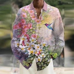 Men's Casual Shirts Summer 2023 Flowers Birds 3D Printed Long-sleeved Single-breasted Fashion Street Dance Party Design 6XL