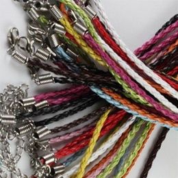 100pieces lot 3mm 17-19inch Adjustable assorted Colour Faux Braided leather necklace cord jewelry176t