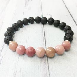 MG0490 8 mm Rhodonite Lava Stone Stacking Wrist Mala Bracelet Energy Protection Bracelet for Women Emotional Balance Jewelry312z