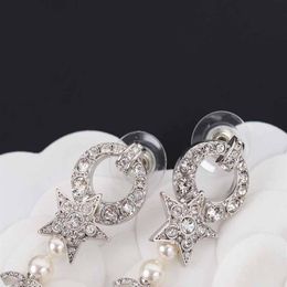 Top quality drop earring with diamond and pearl in platinum color for mother and girl friend jewelry gift PS3549269d