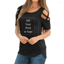 Women's T Shirts Customised Print Shirt For Women DIY Logo Top T-shirt Short Sleeve Female Tops Off The Shoulder Hollow Tee