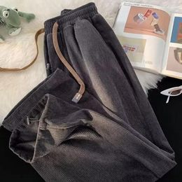 Men's Pants Men Polyester Sweatpants Thick Plush Drawstring With Elastic Waist Wide Leg Simple Style Casual Trousers Soft