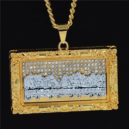 Hip Hop BIG Jesus Charm Pendants Necklaces & Pendants Bling Bling Iced Out Crystal Last Supper Necklaces Stainless Steel Rope Chai214A