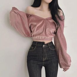 Women's Blouses Korejepo Bubble Sleeve Off Shoulder Shirt Korean Autumn For Women 2023 Chic Short Top Office Lady Elegant Temperament Blouse