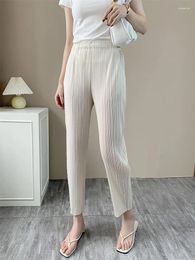 Women's Pants 2023 Summer Miyake Pleated Radish Skinny Comfort And Casual Tapered Cropped Niche Clothing