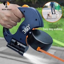 Dog Collars Leashes Double Dog Leash 360 Degree Retractable Roulette Leash Pet Walking Lead Outdoor Solid Long Leashes For Two Dogs 231216