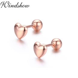 Cute 925 Sterling Silver Rose Gold Color Peach Love Heart Screw Back Stud Earrings For Women Girls Toddlers Kids Jewelry Aretes223y