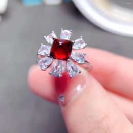 Cluster Rings Trendy Silver Color Inlaid Garnet Red Zircon Flower Shape Opening Adjustable Ring For Women Banquet Jewelry Y2k Accessories