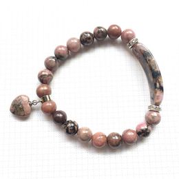 SN0862 8 mm Natural Rhodonite Pendant Bracelet for Women New Arrival Design Gem Stone Yoga Bracelet Trendy Balance Jewelry185S