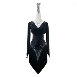 Stage Wear Black Performance Clothing Costume Women Latin Dance Dress Competition Practise Ballroom Dancewear Top Outfit Girls Suit