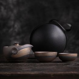 Wine Glasses Retro Ceramics Teaware Suit Stoare Kiln Change Teapot Chinese Tea Ceremony Travel Portable Set 1 Pot and 2 Cups 231216