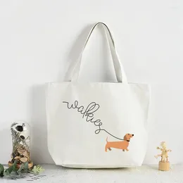 Shopping Bags Dachshund Teckel Funny Cute Dog Animal Handbags Custom Canvas Tote Bag Print Daily Use Reusable Travel Casual