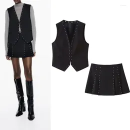 Work Dresses Fixed Vest. Riveted Mini Skirt. Women's Trendy Street Suit. 2023 Spring And Autumn Leisure Set