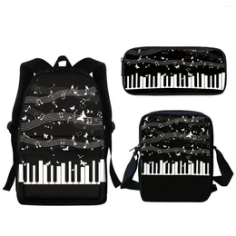 School Bags 3PC Student Bag Luxury Piano Key Print Large Capacity Backpack Music Theme Laptop Satchel Pencil Pouch Learning Tool