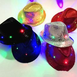 Ball Caps Jazz Hat Glowing Sequins Party LED Dance Portable Shining High Brightness Cap For Performance