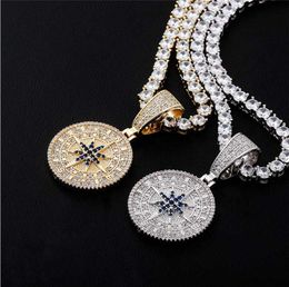 Pendant Necklaces Gold Silver Colour Iced Out Bling CZ Compass Pendant Necklace wit Rope Chain For Men Women