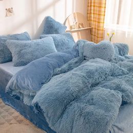 Bedding sets Luxury Duvet CoverSuper Long Wool Shaggy Soft Coral Fleece Warm Cosy Bedding Set Mink Velvet Quilt Cover Bedspread Blanket 231216