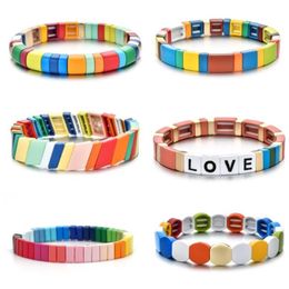 Bohemian Friendship Braided Enamel Tile Bracelets 2020 Boho LOVE Letter Summer Rainbow Jewelry Pulseiras Mujer Fashion Street314c