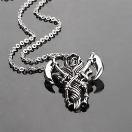 Men Pendant Necklaces Grim Reaper Skeleton Death Hip Hop Retro Cool Rock Roll Sickle 316L Stainless Steel Steampunk Designer Acces2644