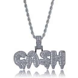 Men Iced Out CASH Pendant Necklace Gold Silver Plated Micro Pave Cubic Zircon Hip Hop Chain Jewelry270d