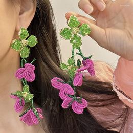 Dangle Earrings Flower Long Drop For Women Wedding Bridal Party Big Petal Korean Statement Jewellery