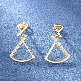 Stud Earrings Luxury Yellow Gold Color Scalloped Brilliant Cubic Zirconia Dangle For Women Statement Accessories Anniversary Jewelry