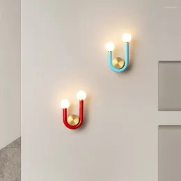 Wall Lamp Red Pink Blue Metal U Tube Art Decor Drop Nordic Indoor Lighting For Foyer Bedroom Stairs Aisle