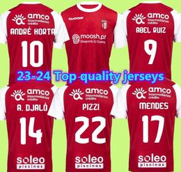 23 24 SC Braga Mens Soccer Jerseys BRUMA ABEL RUIZ ANDRE HORTA A. DJALO MENDES PIZZI LOPES R. HORTA RONY Home Red Short Sleeve Football Shirts