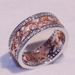 2017 New Arrival Top Selling Luxury Jewellery 925 Sterling Silver Rose Gold Filled 5A CZ Crystal Party Women Wedding Band Leaf Ring 271p