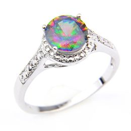 Luckyshine Classic Vintage Fire Round Rainbow Mystic Topaz Rings 925 Silver Zircon Women Lover's Ring for Holiday Wedding Par246A