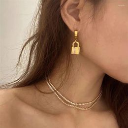 Dangle Earrings Brass With 18K Gold Padlock Statement Drop Earring Women Jewellery Designer T Show Runway Gown Rare INS Japan Korean