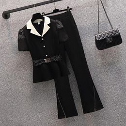 Women's Two Piece Pants 2023 Spring Summer Elegant Office Trousers Suit Blazer Coat Top And Pant Set For Women Fashion Matching Outfit