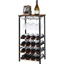 WallMounted Wine Racks Bottle Holder Freestanding Bar Rack Brown Holds 16 Bottles and 9 Glasses Barware Kitchen Dining Home 231216
